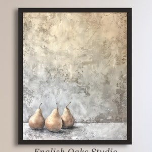 Vintage moody neutral pears painting |  Farmhouse antique fruit wall art print 02