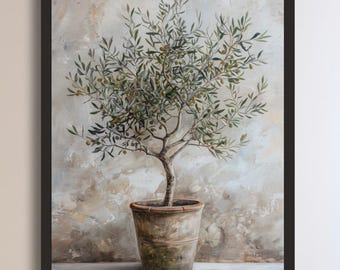 Vintage Olive Tree Painting: Rustic Farmhouse Kitchen Wall Art Print