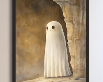 Vintage Halloween Ghost Print: Moody Cave Painting, Spooky Goth Decor