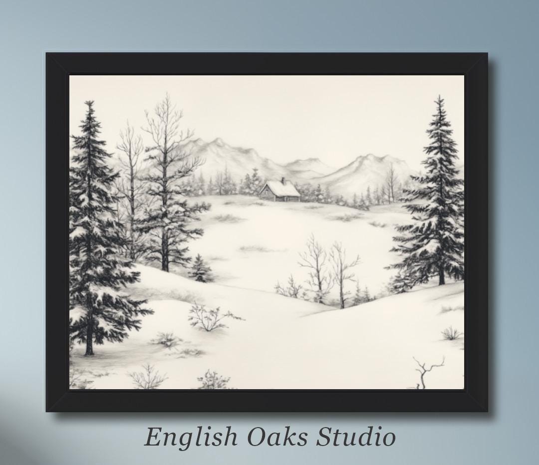 Serene Black and White Winter Forest Alpine Landscape Print | Vintage ...