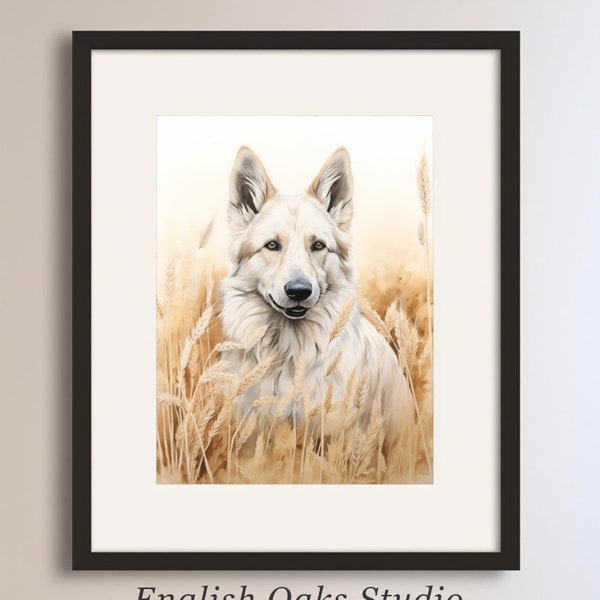 White german shepherd oil painting | White german shepherd pet owner printable wall art |  Dog nursery decor