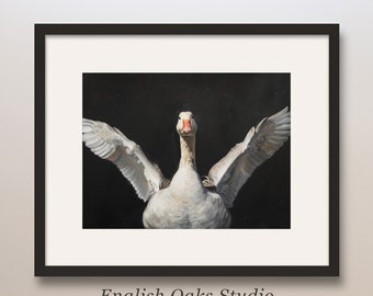 Antique moody goose watercolor painting | Neutral minimalist vintage goose print