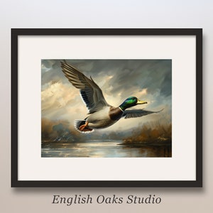 Mallard Duck Pond Print: Vintage Countryside Painting, Rustic Cabin Decor