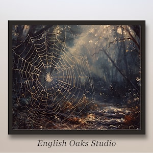 Halloween Spinnennetz Wald Cottagecore Druck | Stimmungsvolle Vintage Malerei Gothic dunkel Academia Dekor