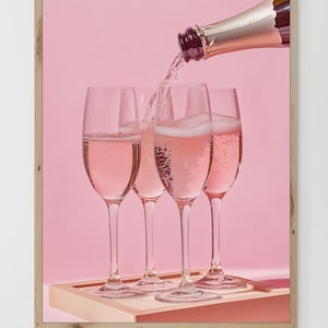 Valentinstag Pastellrosa Champagnergläser Wanddekor | Muttertag, Barwagen, kokett ästhetischer Druck