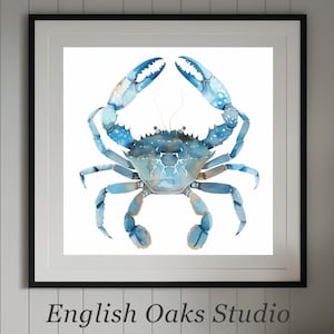 Blue crab watercolor painting  |  Crab coastal print