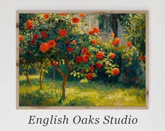 Vintage rose garden print | Rose trees cottage wall art