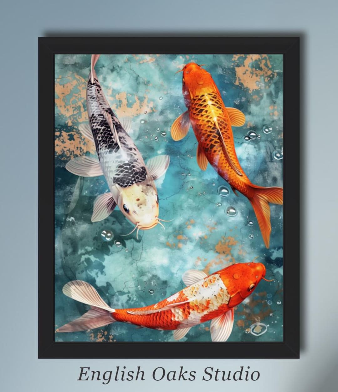 Vintage Orange Koi in the Pond Print | Three Koi Fish Japanese Wall Art ...