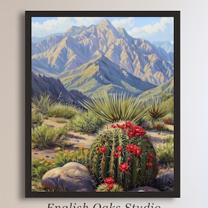 Vintage Arizona Wüste Kaktus Malerei: Südwestern Landschaft Kunst (druckbar)