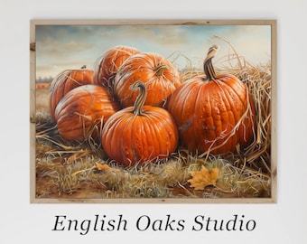 Cuadro vintage de calabazas: arte rústico otoñal para pared (descarga digital)