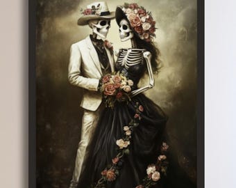 死者の日のアート 踊る骸骨のアートプリント メキシコのフォークアート