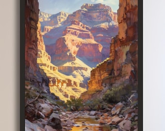 Pintura vintage de paisaje del desierto de Arizona: escena fluvial del suroeste (arte mural imprimible)