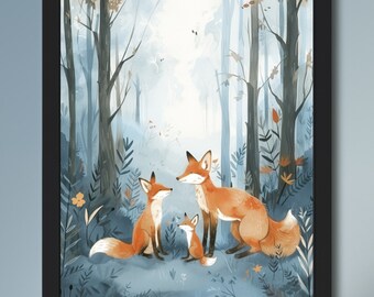 キツネの子守唄、キツネの絵、ピアノ演奏アート、水彩画プリント