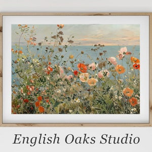 Spring -summer coastal wildflowers painting | Seaside field of wildflowers print