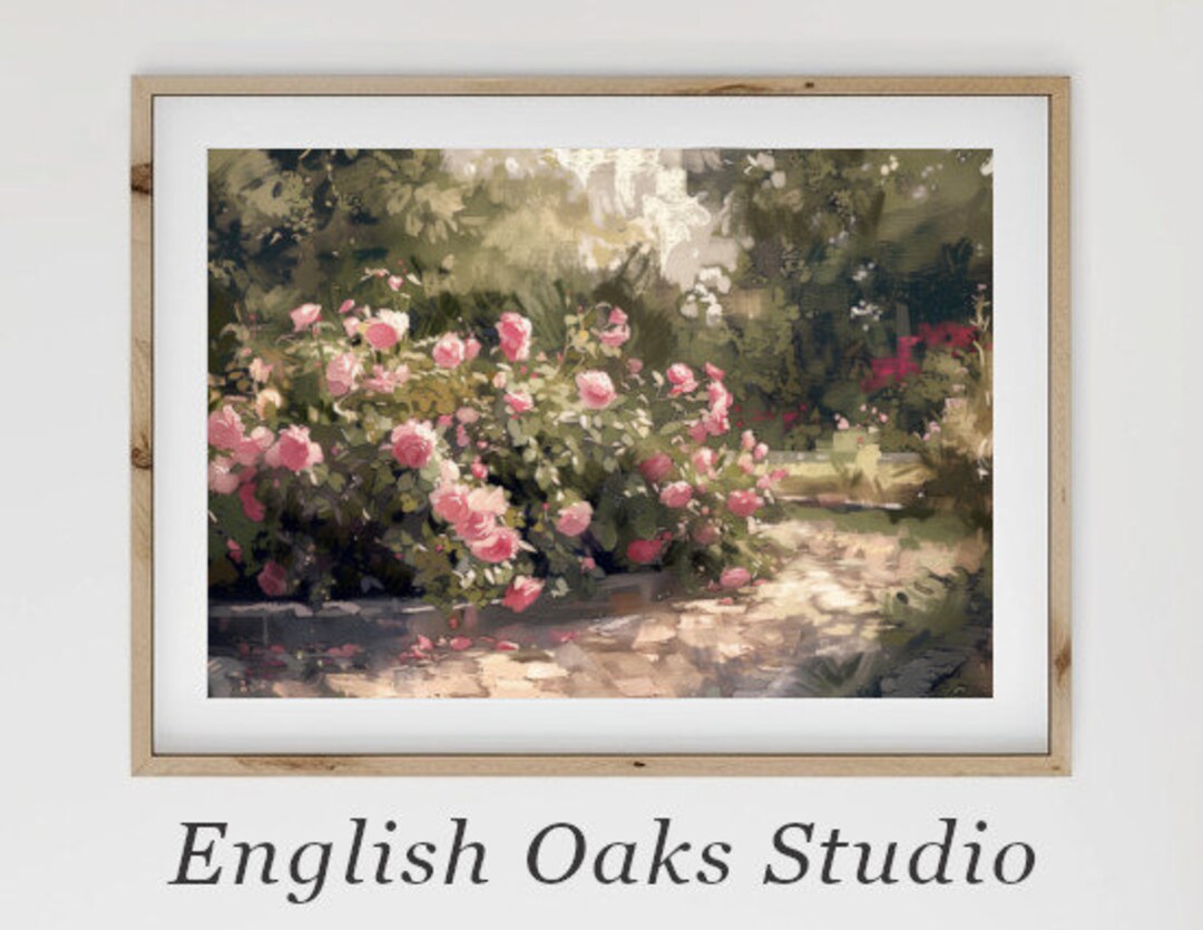 Cottage Rose Garden Painting Art Print: Summer Vintage Wall Decor ...