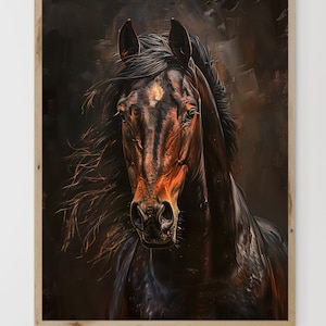 Brown horse painting | Rustic farmhouse horse print |  Equestrian western wall art