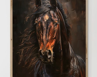 Cuadro de caballo marrón / Estampado de caballo de granja rústica / Arte mural ecuestre occidental