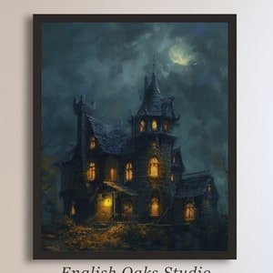 Vintage moody haunted house painting |  Victorian mansion, dark academia, Halloween  print