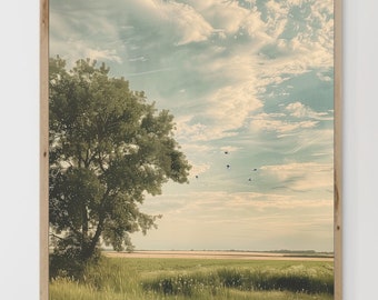 Impresión de pintura de paisaje rural francés vintage