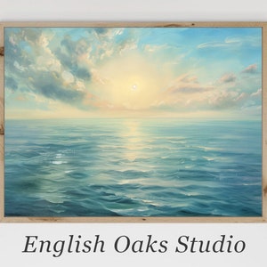Vintage seascape painting | Blue green ocean art print