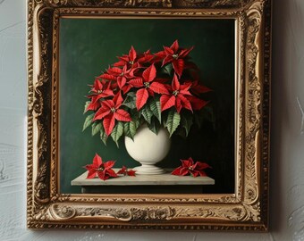ポインセチアの絵画 クリスマスの花 水彩画 花のアートプリント 赤い