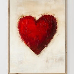 Vintage Valentines Day red heart painting | Romantic Valentines Day decor wall print