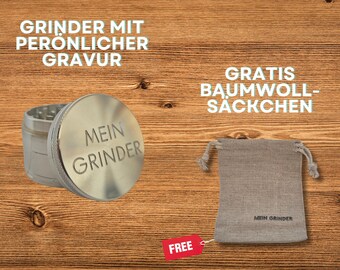 Aluminium Grinder mit Wunschgravur • Metall Gewürzmühle • Personalisierte Nachricht oder Name • Raucherzubehör Geschenkidee Crunsher Kräuter