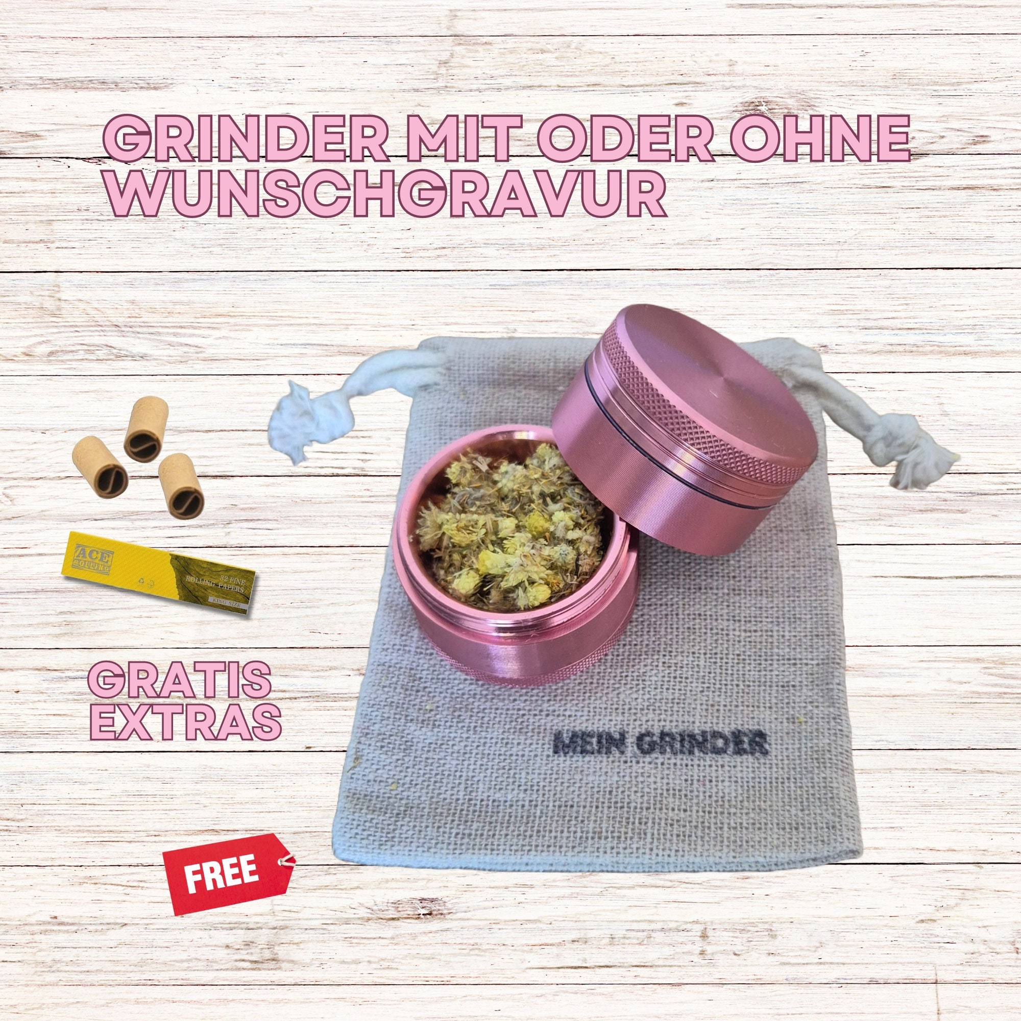 Pink grinder with engraving • Pink aluminum metal spice mill • Personalized with message or name • Gift idea crusher herbs