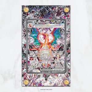 May include: A holographic Pokemon card featuring Charizard EX with a silver background and a holographic image of Charizard. The card has the text "Charizard EX" and "Infernal Reign" on it.