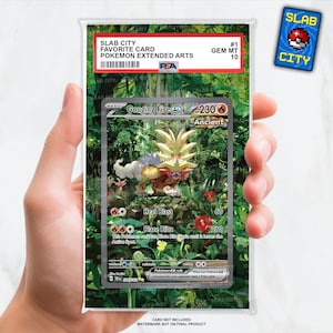 May include: A graded Pokémon card featuring Gouging Fire EX, with a jungle background. The card is encased in a protective holder, labeled "SLAB CITY FAVORITE CARD" and graded "GEM MT 10". A small "SLAB CITY" logo is in the upper right corner.