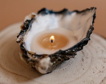 Set of candles in oyster shells with mother of pearl | Shell candles | Unique candles in oyster seashell | Handmade home decor