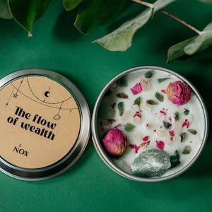 Money Spell Candle: Jade & Aventurine Crystals for Abundance