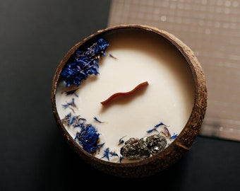 Vela de soja perfumada en cáscara de nuez de coco / Decoración casera hecha a mano