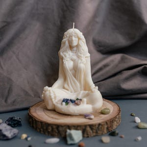 Decoración zen espiritual, vela ritual de la diosa con cristales, regalo de yoga y meditación, decoración de altar wiccano, vela de cristal estética, regalo único