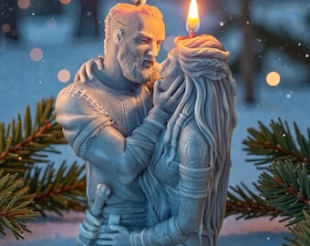 Vela con motivos de la mitología nórdica, vela para parejas vikingas, regalo de aniversario para parejas, vela artesanal de cera de soja, decoración pagana para el hogar, regalo de estilo escandinavo.