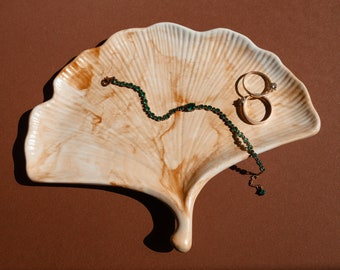 Ginkgo Leaf Trinket Tray | Beige marble Jewelry Tray | Handmade home decor