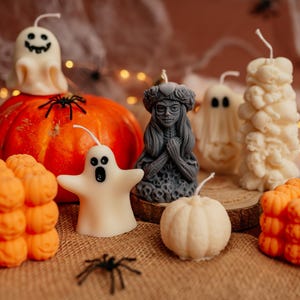 Ghost with Pumpkin Soy Wax Candle: Spooky Halloween Decor