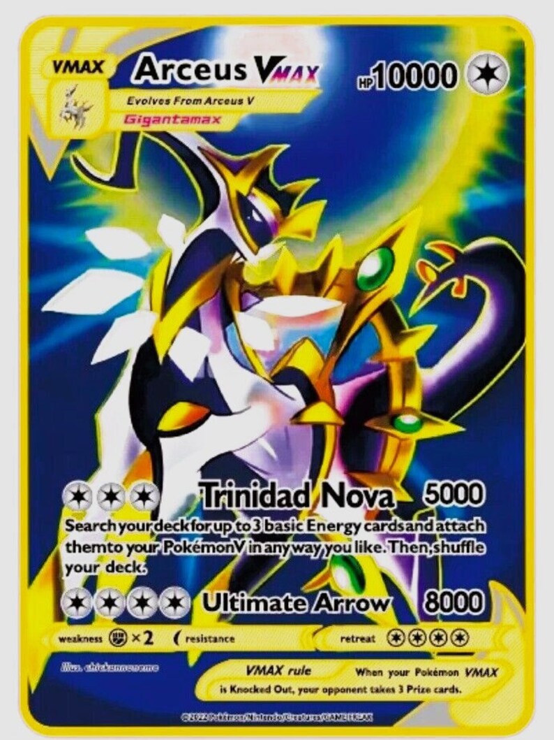 Metal Gold Pokémon Card – 10000 Point Secret Rare Arceus VMAX Gift For Kids