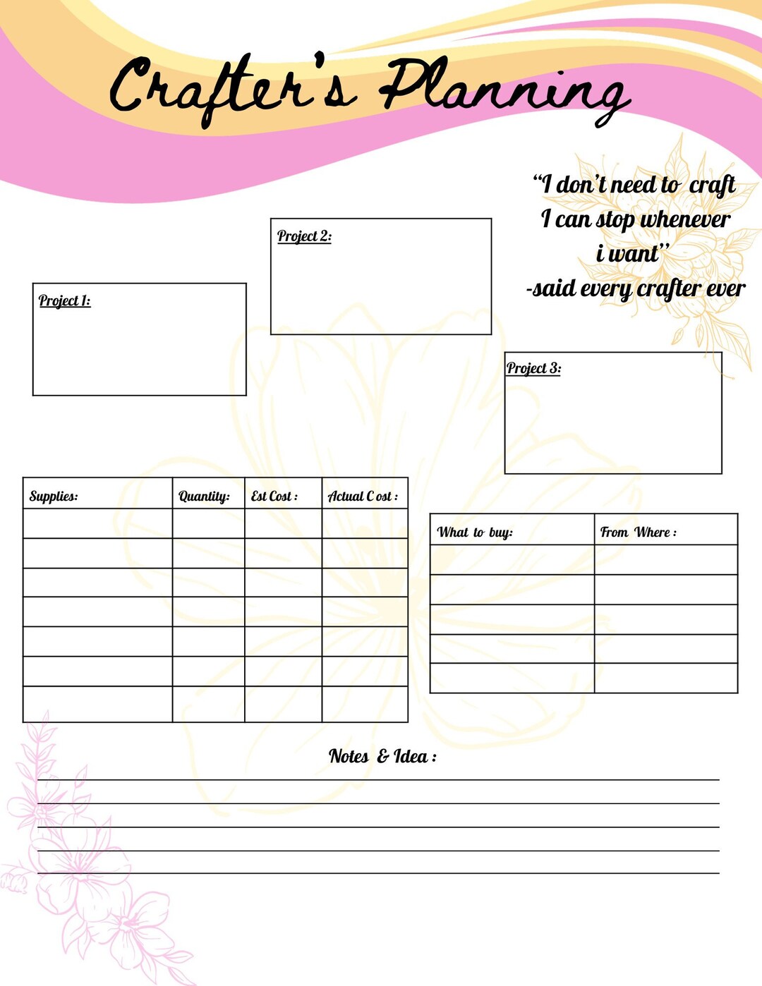 Craft Planning Worksheet - Etsy