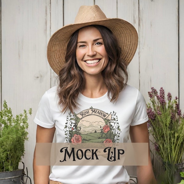 Cottagecore Shirt Mock Up White Bella Canvas 3001 Mockup Bella + Canvas 3001 Mockup Canva Cottage Core Shirt Mockup Earthy Mockup T-Shirt