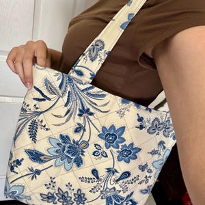 Blue Floral Handmade Quilted Tote Bag