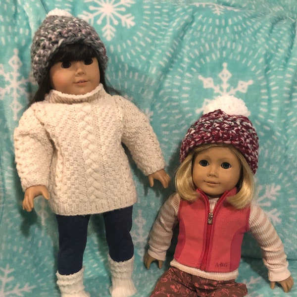 Winter Hat for 18" Dolls, American Girl Dolls, Handmade Crochet Hat, Doll Clothing, Custom, Crochet, Handmade,