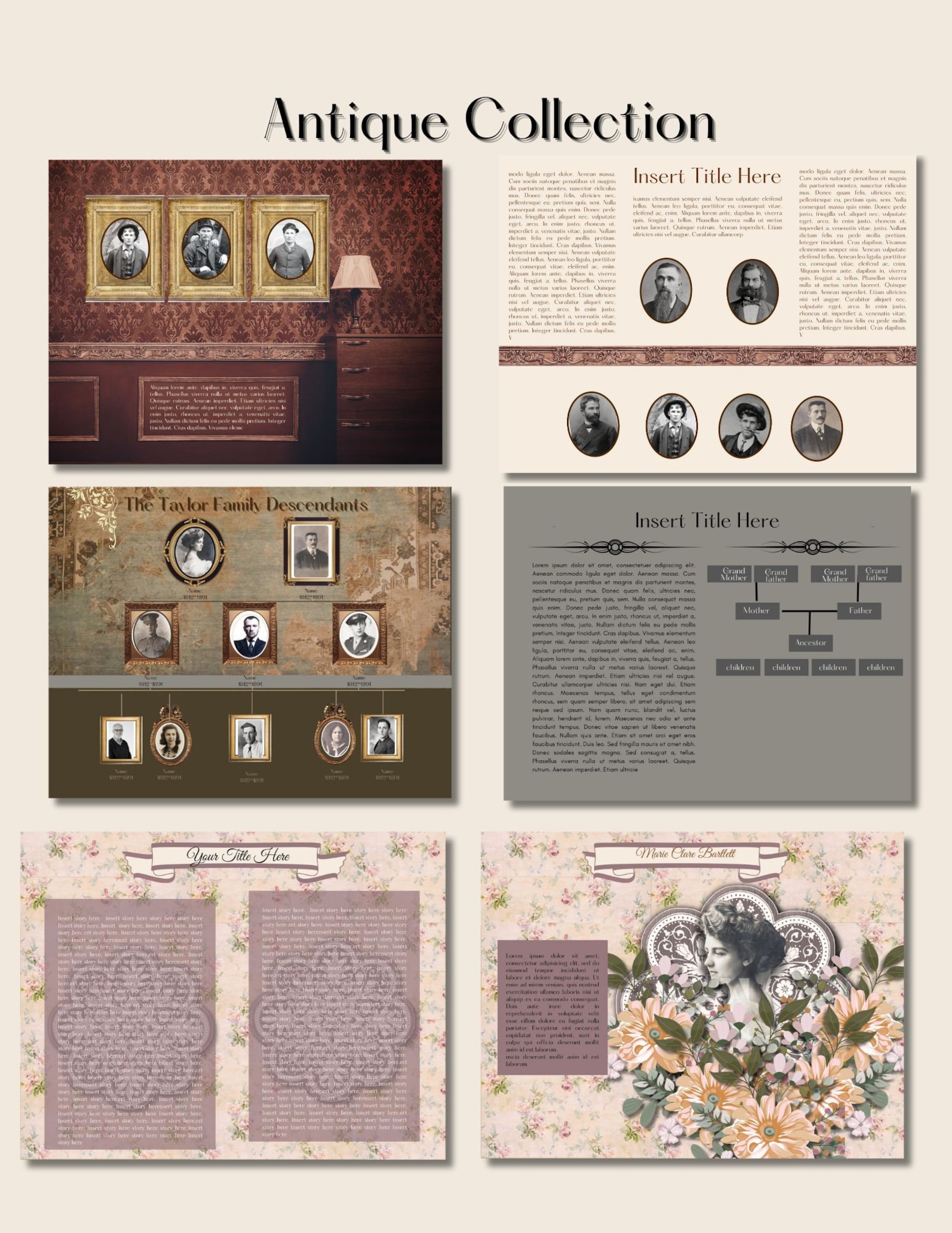 Genealogy, Ancestry, Family History Book Template the Antique