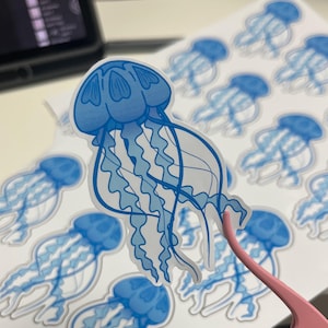 Cute Blue Jellyfish Sticker – Ocean Themed Kawaii Sea Creature, sea life sticker, aesthetic sticker, b grade sticker