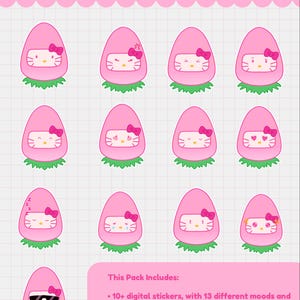Strawberry Kitty Digital Sticker Sheet | Cute Pastel Stickers for Digital Planners and Journals | Kawaii Printable Stickers | cute cat