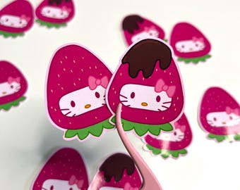 Strawberry Kitty Glossy Sticker Set | Kawaii Cat Stickers
