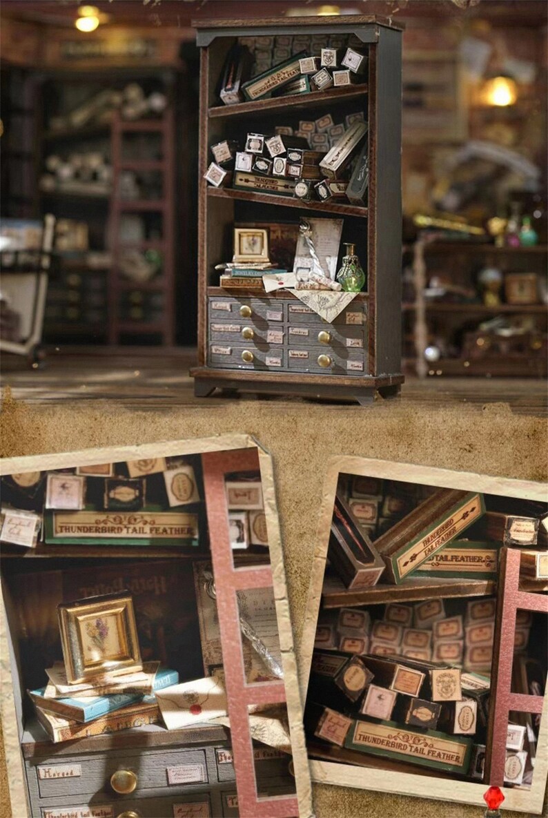 Wooden DIY Book Nook Shelf Insert Miniature Kits Bookshelf Home Bookend