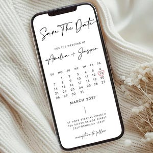 カレンダー付きミニマリスト電子Save the Date、電子招待状、電子Save the Date、ミニマリストSave The Date E-vite