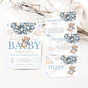 Editable Bear Balloon Baby Shower Games Bundle, Blue We Can Bearly Wait Baby Shower Game Pack, Boy Boho Bear Baby Templates Bundle,SBD201