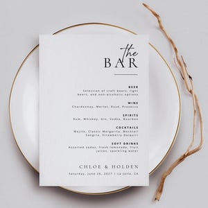 Wedding Bar Sign Template: Minimalist Drink Menu (Editable Canva)
